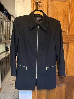Dana Buchman Black Zip-Front Blazer with Gold Zippers